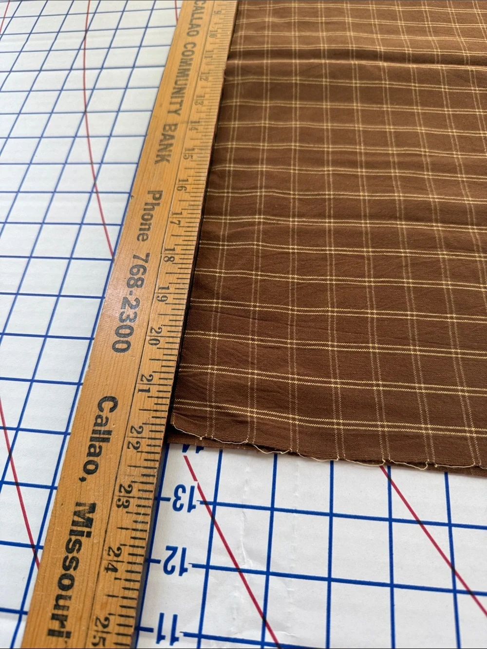 Vintage Brown Windowpane Plaid Homespun Style Fabric 1 Yard x 44” Rustic Cotton